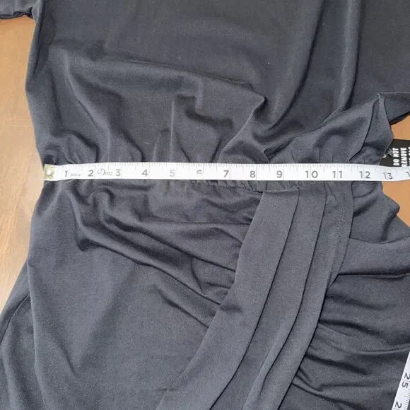 Express Black Ruched Draped Mini Dress NWT Small Stretch Bodycon Cocktail LBD - Picture 10 of 13